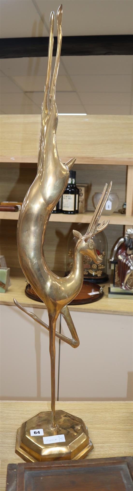 A French brass model of a deer height 91cm